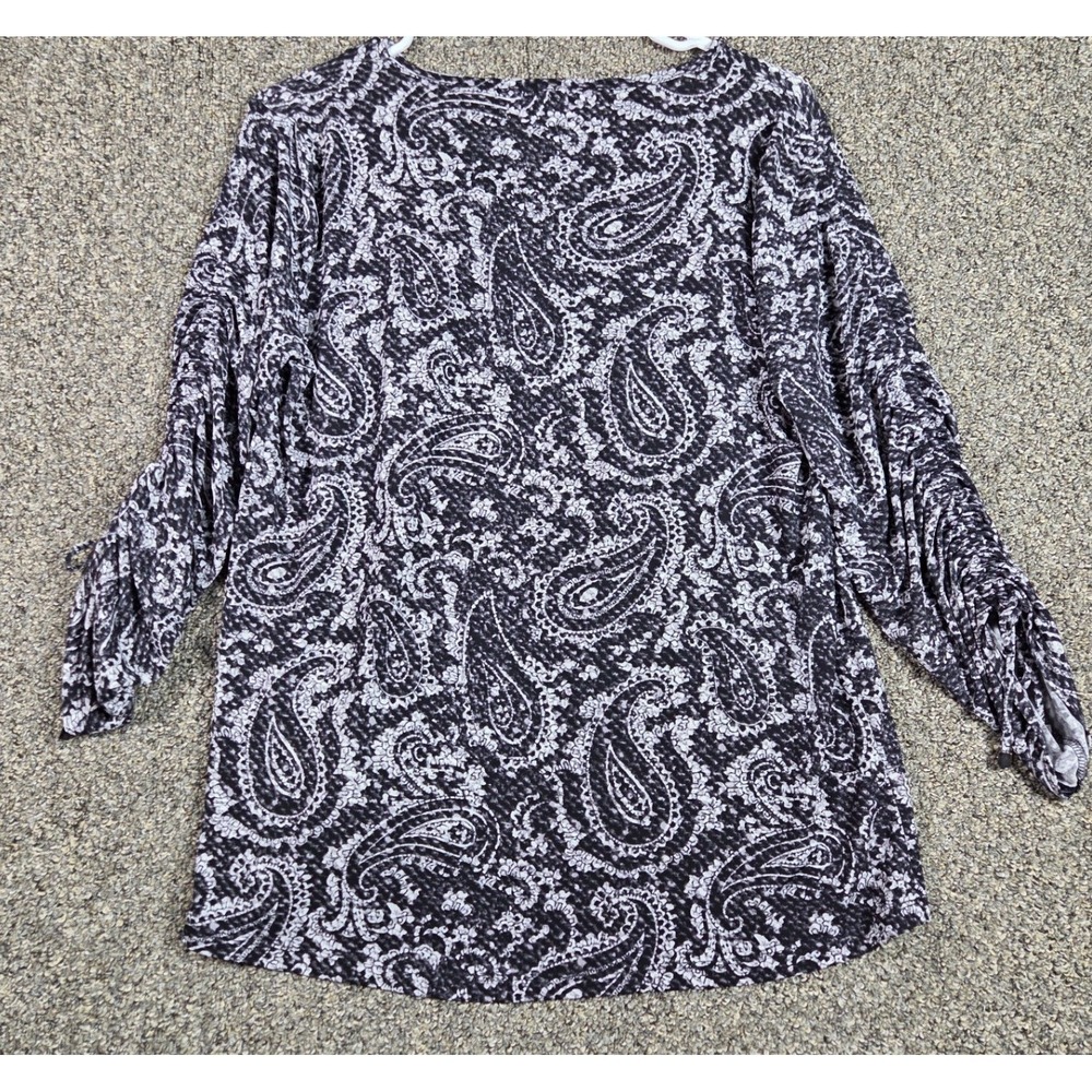 Michael Kors Shirt Womens P/M Black Paisley Cinching Sleeves Flared Office Wear